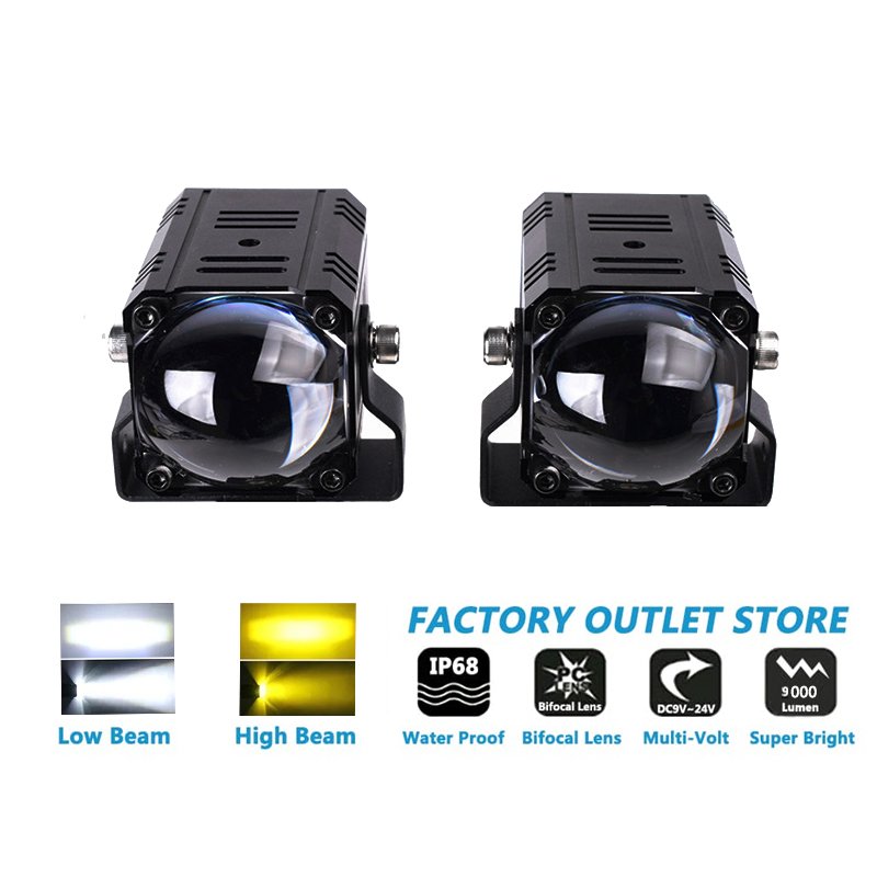 Dual Color Motorcycle Driving Headlight Projector Lens Super Bright Fog Light and Auxiliary Spotlight Lamp for ATV