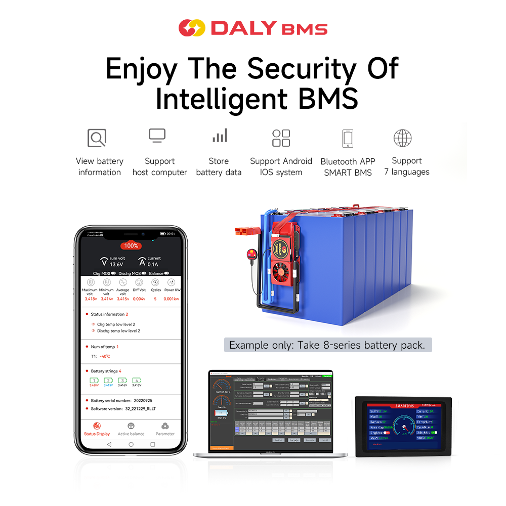 Daly Smart LFP BMS For Forklifts ATV LifePO4 4S 12V 8S 24V 16S 48V 300A-500A Battery Management System BMS