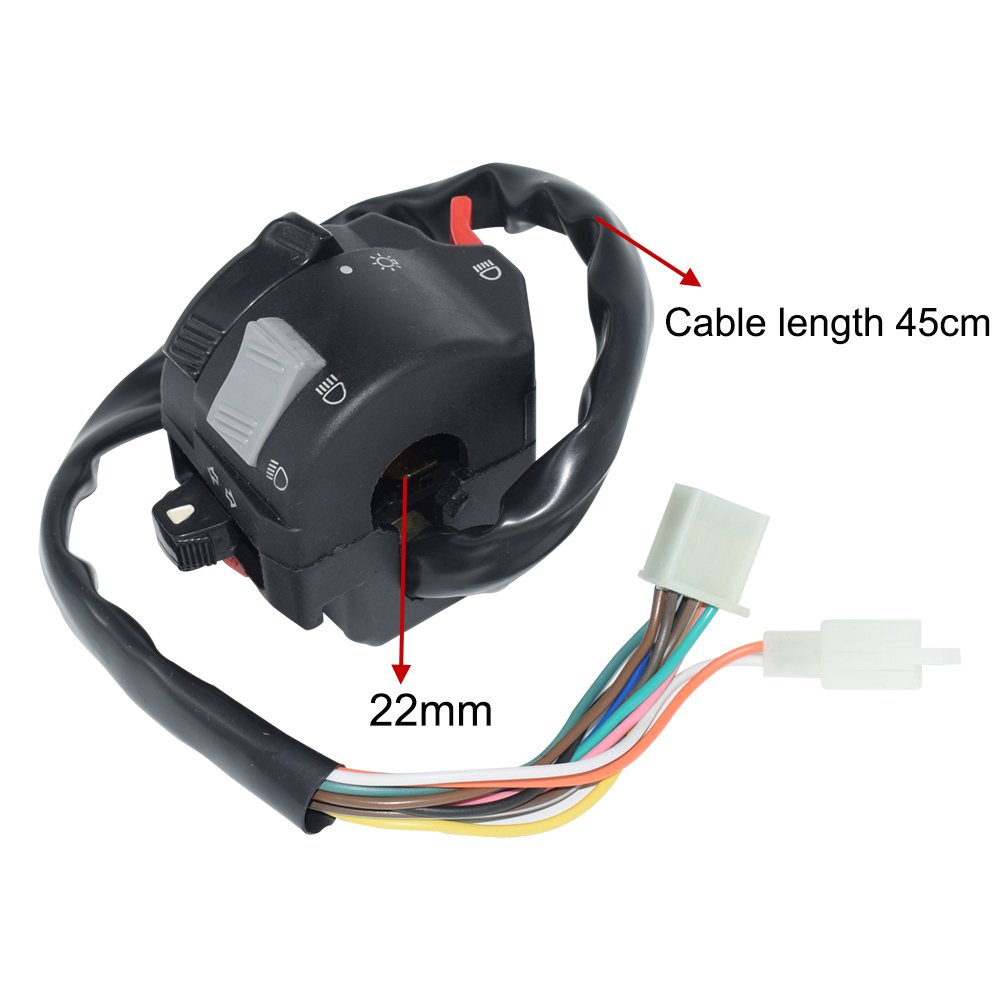 7/8" 22mm Motorcycle ATV Handlebar Control Switches Headlight Fog Lamp Light Turn Signal Horn Switch Button With Wiring Harness