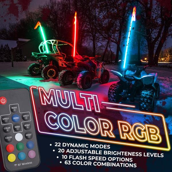 2ft 3ft 4ft 5ft Waterproof Spiral RGB Led Tail Whips Buggy Warning Spring Antenna Led Whip Lights for UTV ATV Led Whip Flag