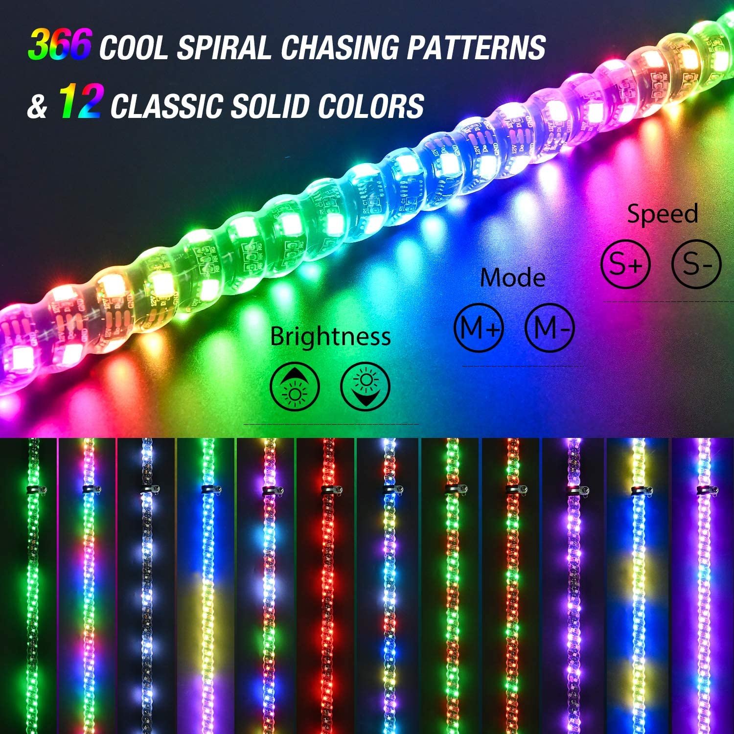 2ft 3ft 4ft 5ft Waterproof Spiral RGB Led Tail Whips Buggy Warning Spring Antenna Led Whip Lights for UTV ATV Led Whip Flag
