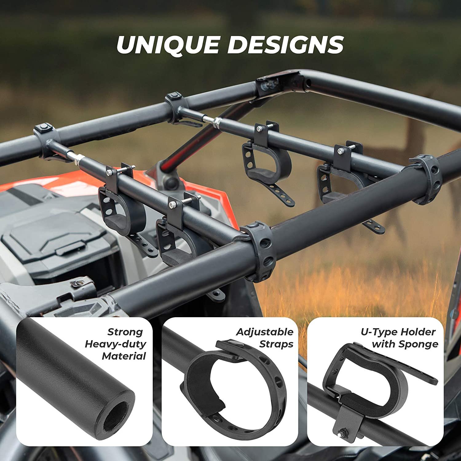 Atv/utv Parts Accessories Gun Holder Mount Bracket Roll Bar Ski Rack Bow Rack for Polaris RZR Ranger Can Am Kawasaki Snowmobile