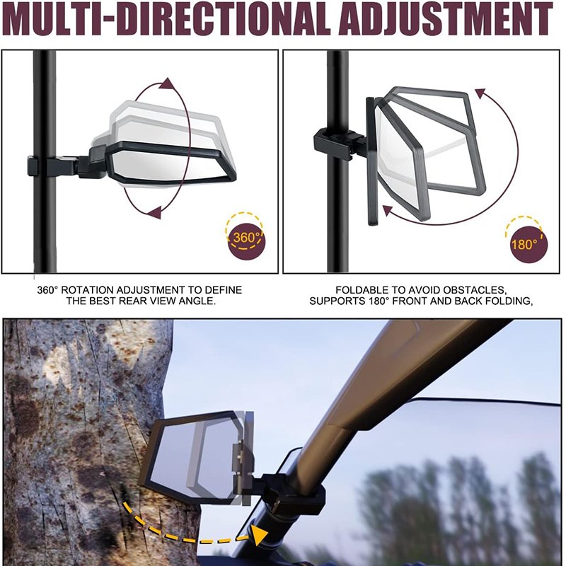 ATV UTV Off-road Side Mirror Adjustable C-clamp Side Mirror With USA Flag Fit 1.75" to 2" Round Roll Bar Cages