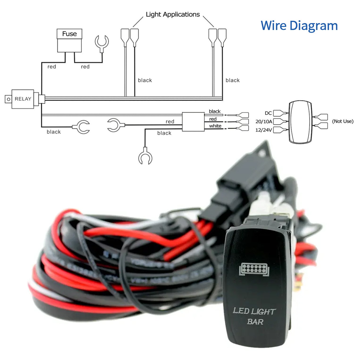 Automotive Rocker Switch Wiring Loom Harness PBT PVC Insulated Copper Cars Trucks Motorcycles ATVs UTVs Yachts Trailers