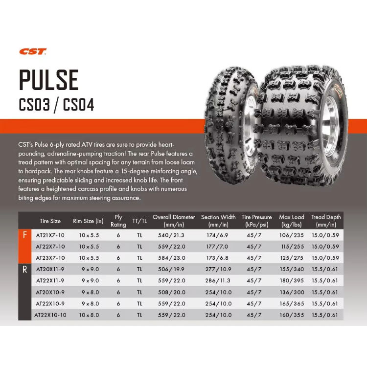CST Tires Pulse Rear CS04 28X12.00-14 30X12.00-14 AT21X7-10 AT20X10-9 Four-Wheeler Atv/Utv Tyre Atv Tires