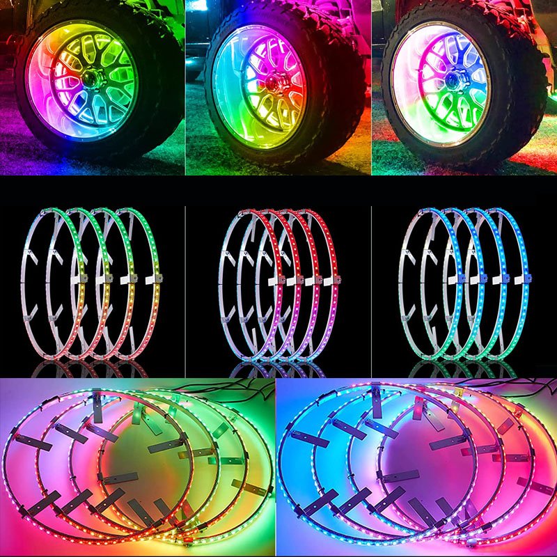 4PCS RGB Chase Wheel Ring Light Car Offroad Wheel Rim Accessory Super Bright Led Wheel Lights 15" 17" Truck Lights LED