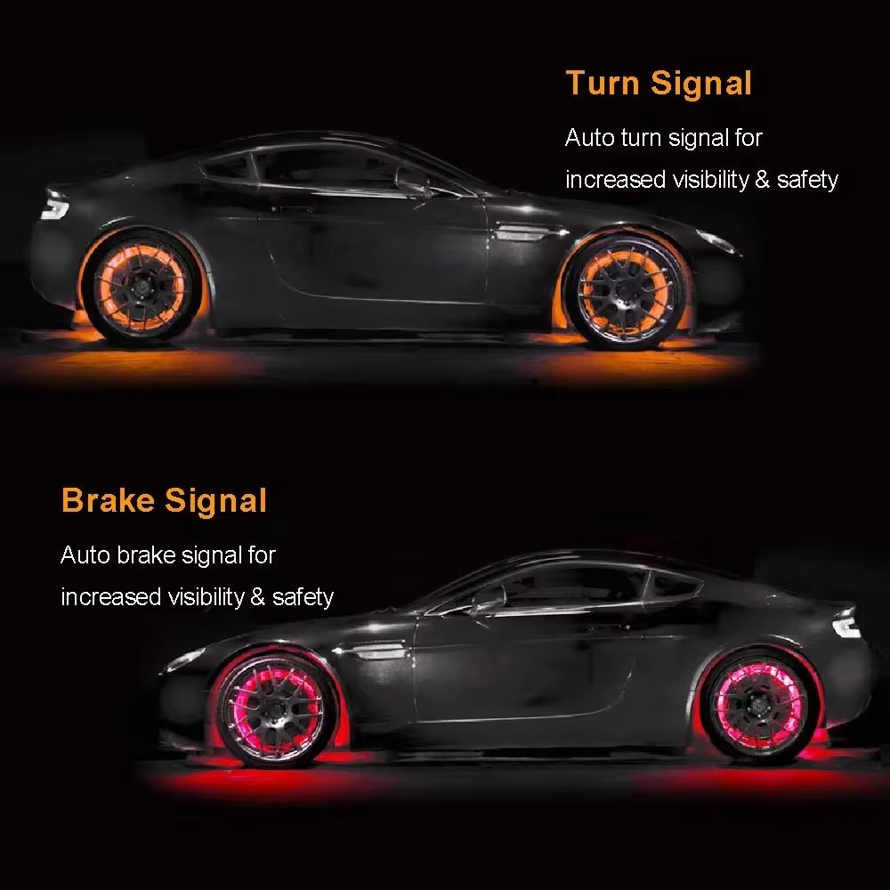 4PCS RGB Chase Wheel Ring Light Car Offroad Wheel Rim Accessory Super Bright Led Wheel Lights 15" 17" Truck Lights LED