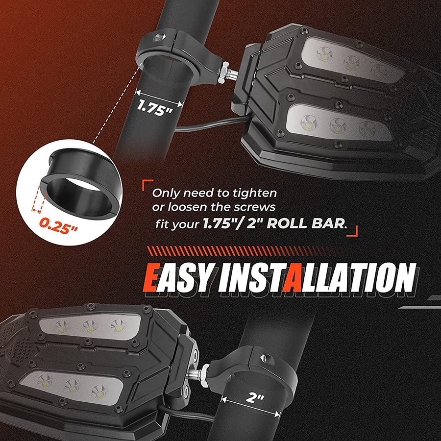 New 1.5"-2" Universal Foldable Rotatable Side Rear View Mirror With Amber Turning Light Fit For ATV UTV