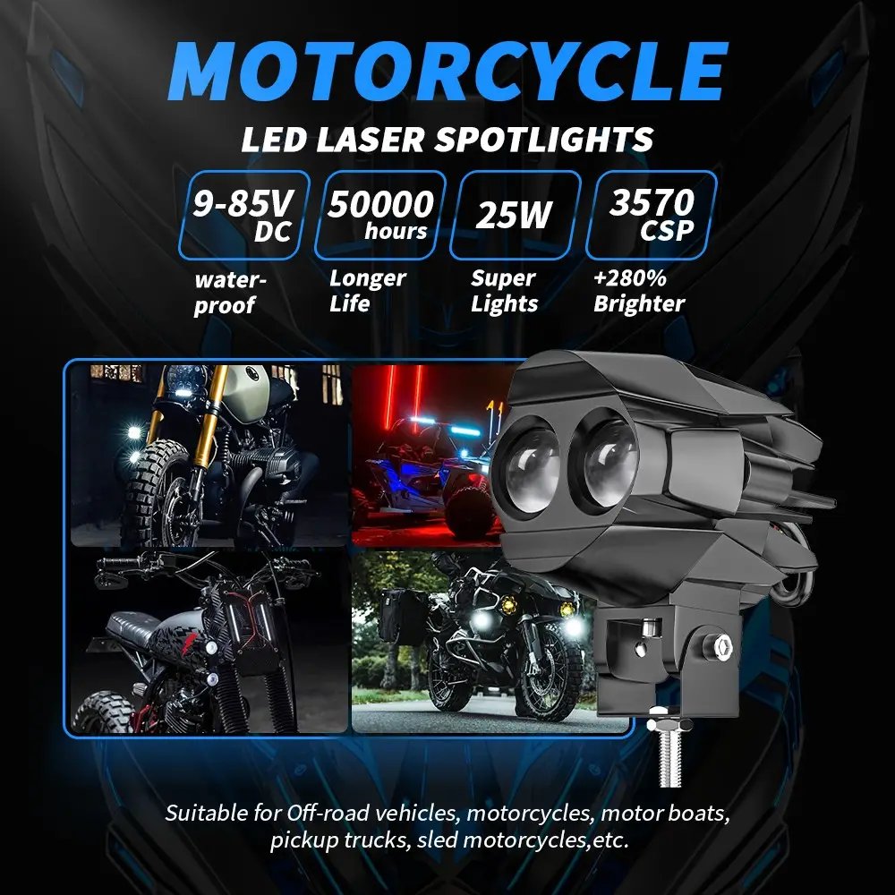 Motorcycle LED Driving Fog Light Amber White Dual Color Auxiliary Spotlight Compatible With Truck ATV Motorcycle Accessories
