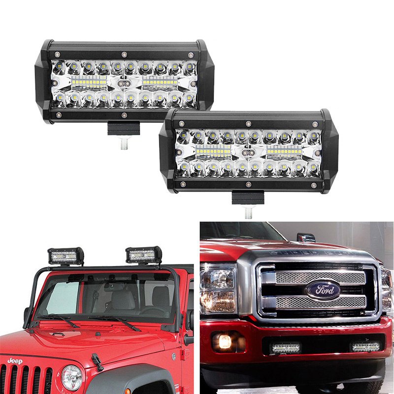 12-24V 7" 120W LED Work Lights Combo Beam Car LED Bar Offroad Driving Lights for Auto Boat Motorcycle Tractor Truck 4x4 SUV ATV