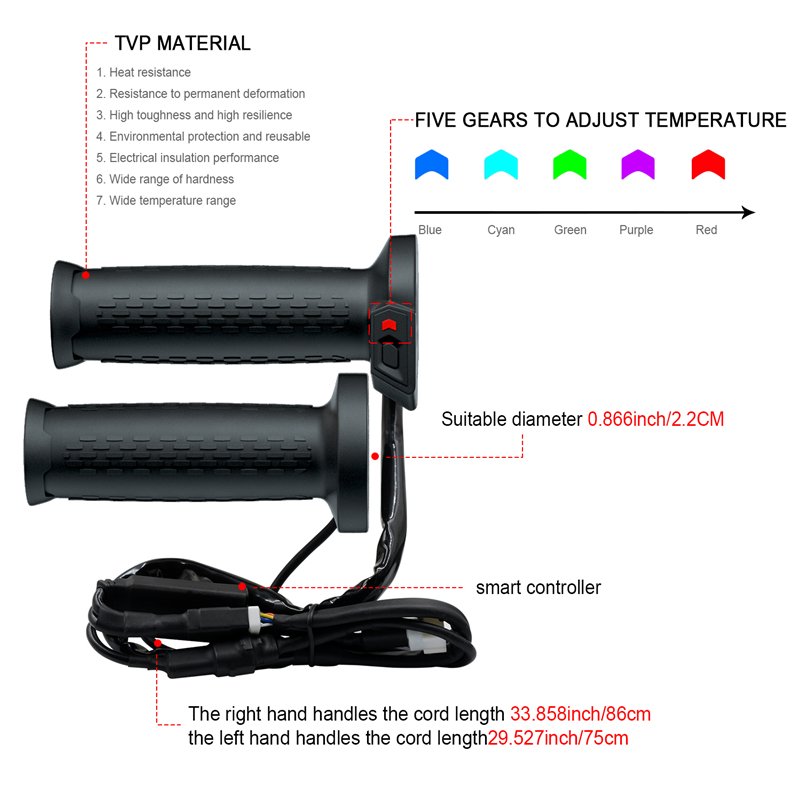 Premium Adjustable Temperature Heated Grips for ATV & 4 Wheeler Electric Snowblower Motorcycle Controls Premium Heating Handle