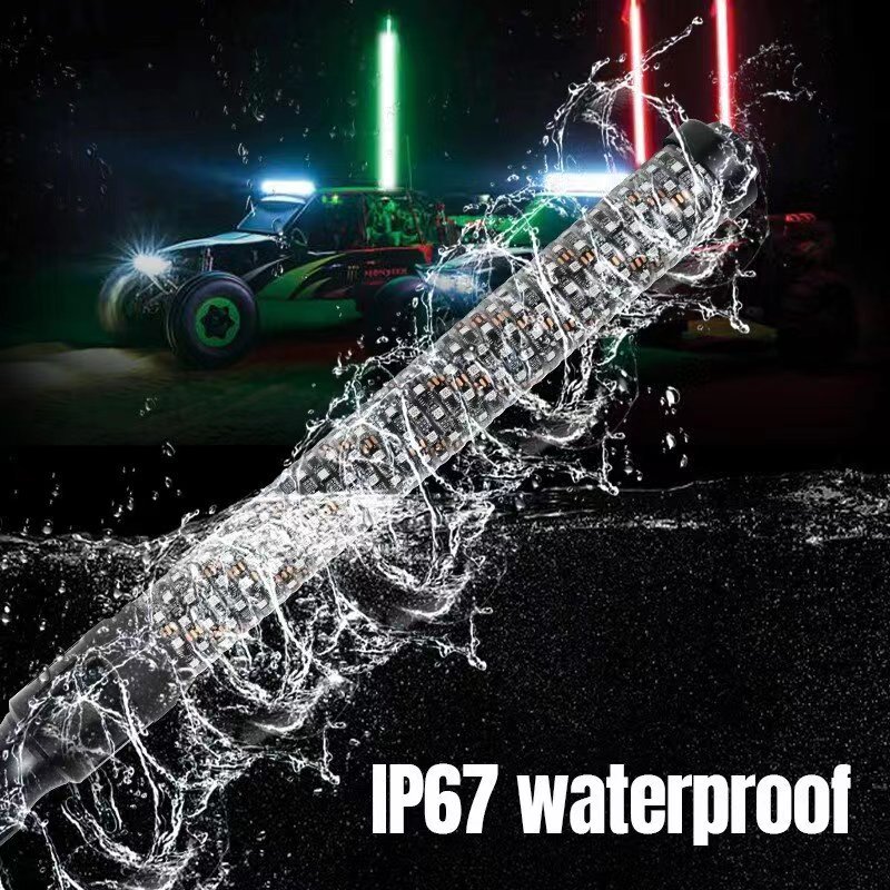 LED Lighted Antenna Remote APP Control ATV UTV 1FT 2FT 3FT Dancing RGB chase Safety Flagpole Fat Led Whip Lights