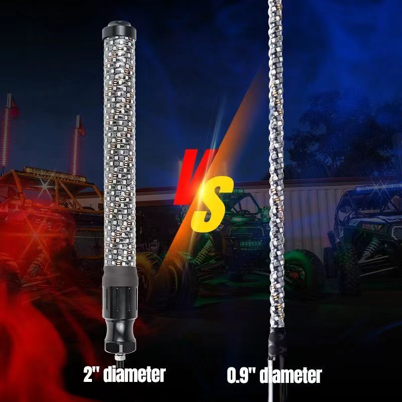 LED Lighted Antenna Remote APP Control ATV UTV 1FT 2FT 3FT Dancing RGB chase Safety Flagpole Fat Led Whip Lights