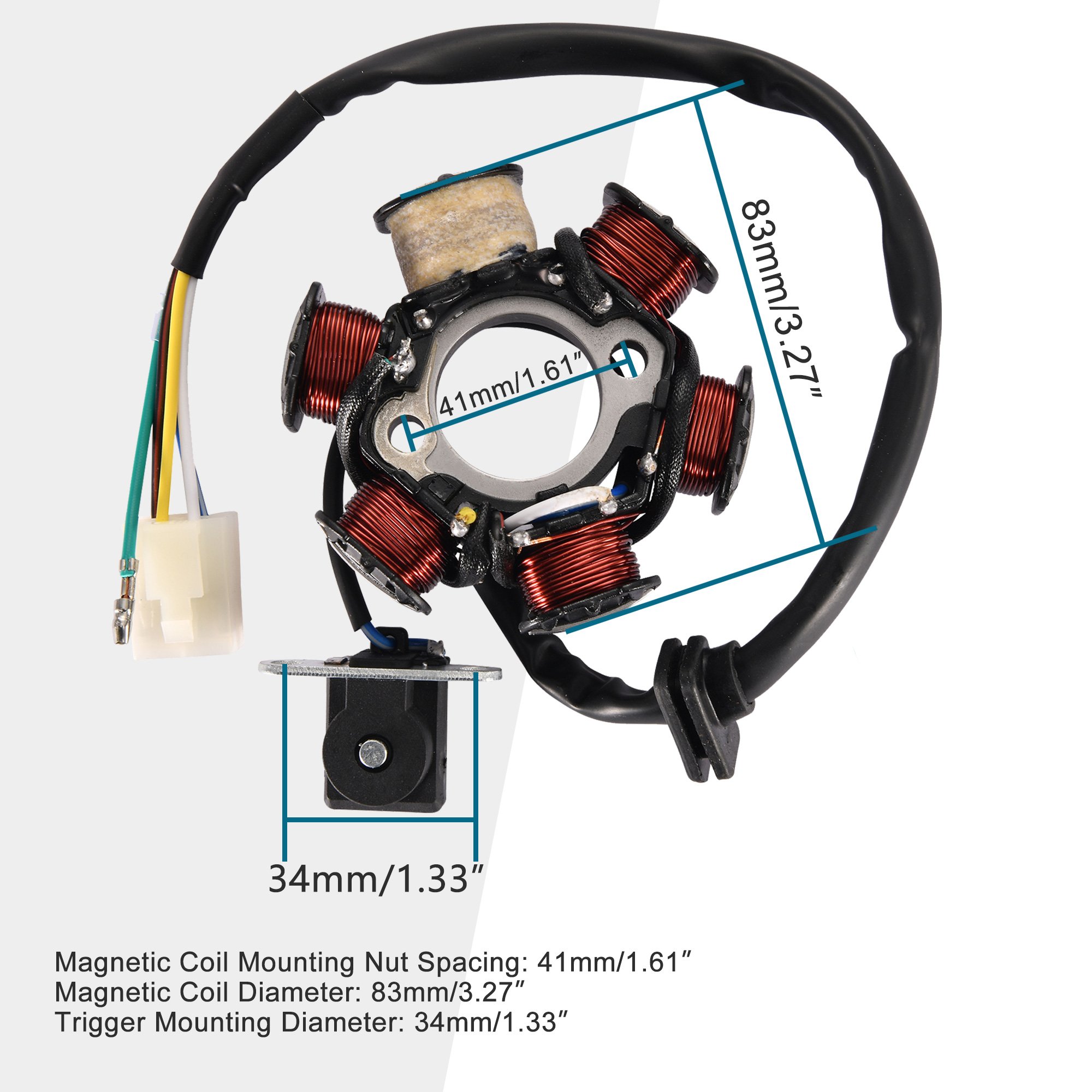 GOOFIT 6 Pole Coil 5 Wires Female Plug AC Half-Wave Ignition Magneto Stator Replacement for GY6 50cc-125cc Engine ATV Quad Pocke
