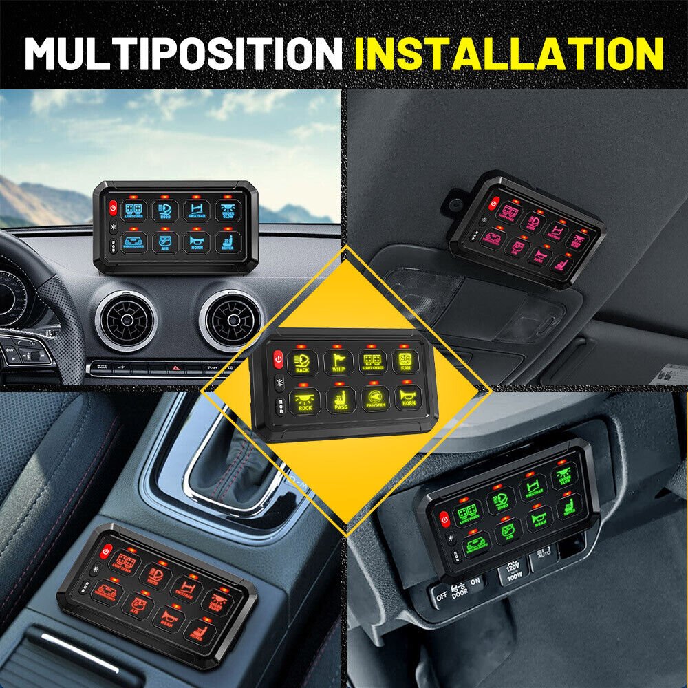 8 Gang Switch Panel RGB Toggle Momentary Pulsed Bluetooth Switch Panel for Truck SUV UTV ATV Marine RV Camper Van