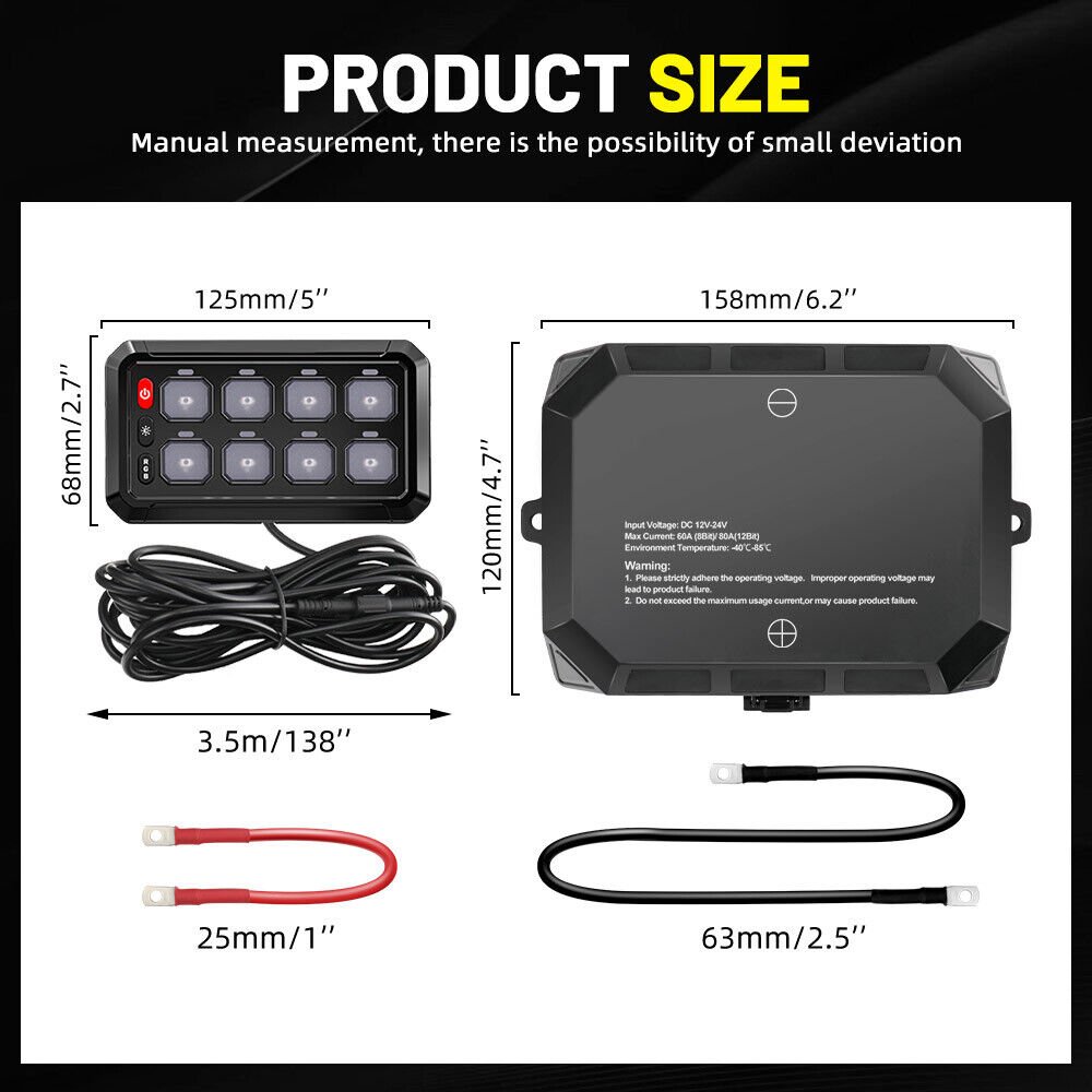 8 Gang Switch Panel RGB Toggle Momentary Pulsed Bluetooth Switch Panel for Truck SUV UTV ATV Marine RV Camper Van