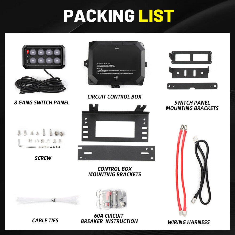 8 Gang Switch Panel RGB Toggle Momentary Pulsed Bluetooth Switch Panel for Truck SUV UTV ATV Marine RV Camper Van
