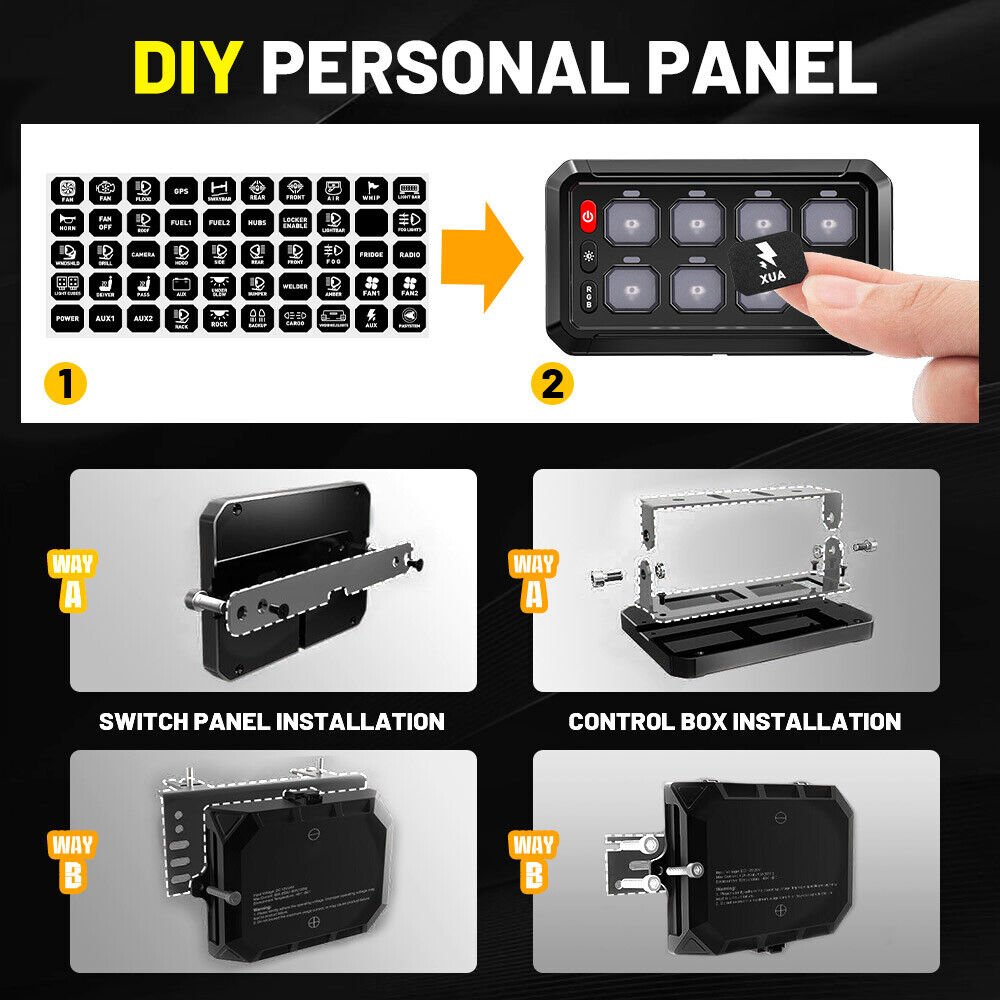 8 Gang Switch Panel RGB Toggle Momentary Pulsed Bluetooth Switch Panel for Truck SUV UTV ATV Marine RV Camper Van