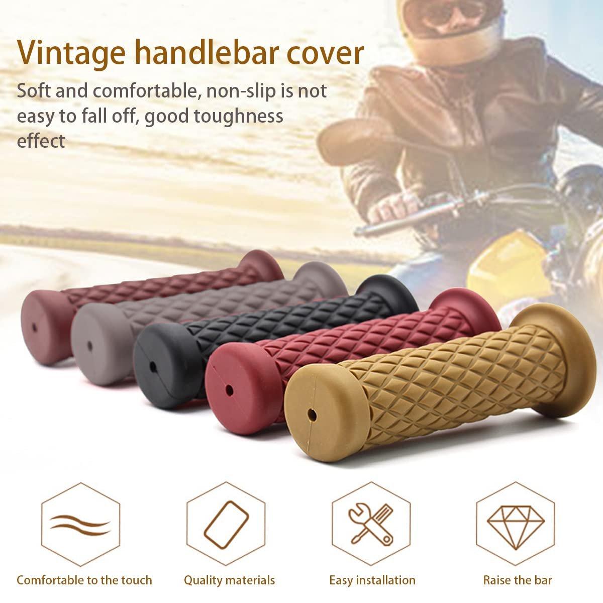 Motorcycle Hand Grips Non Slip Rubber Bar for 7/8" 22mm/24mm Handles Universal Grip for Motorcycle ATV Bike