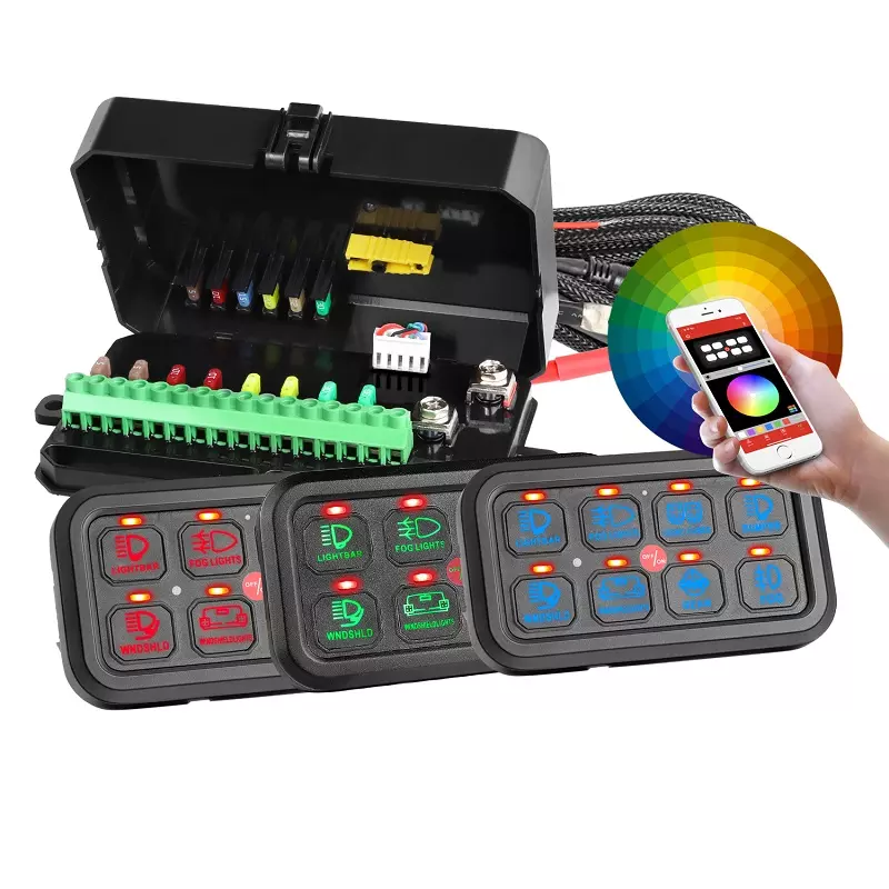 Universal Multifunction 8 Gang RGB Switch Panel W/ APP Blueteeth Controller Car ATV