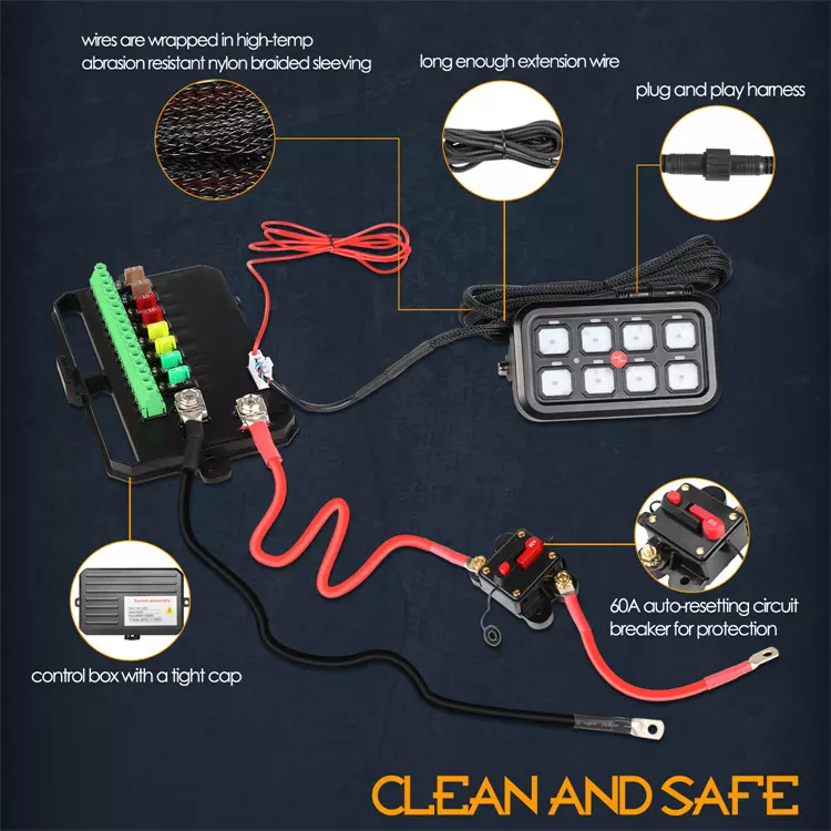 Universal Multifunction 8 Gang RGB Switch Panel W/ APP Blueteeth Controller Car ATV