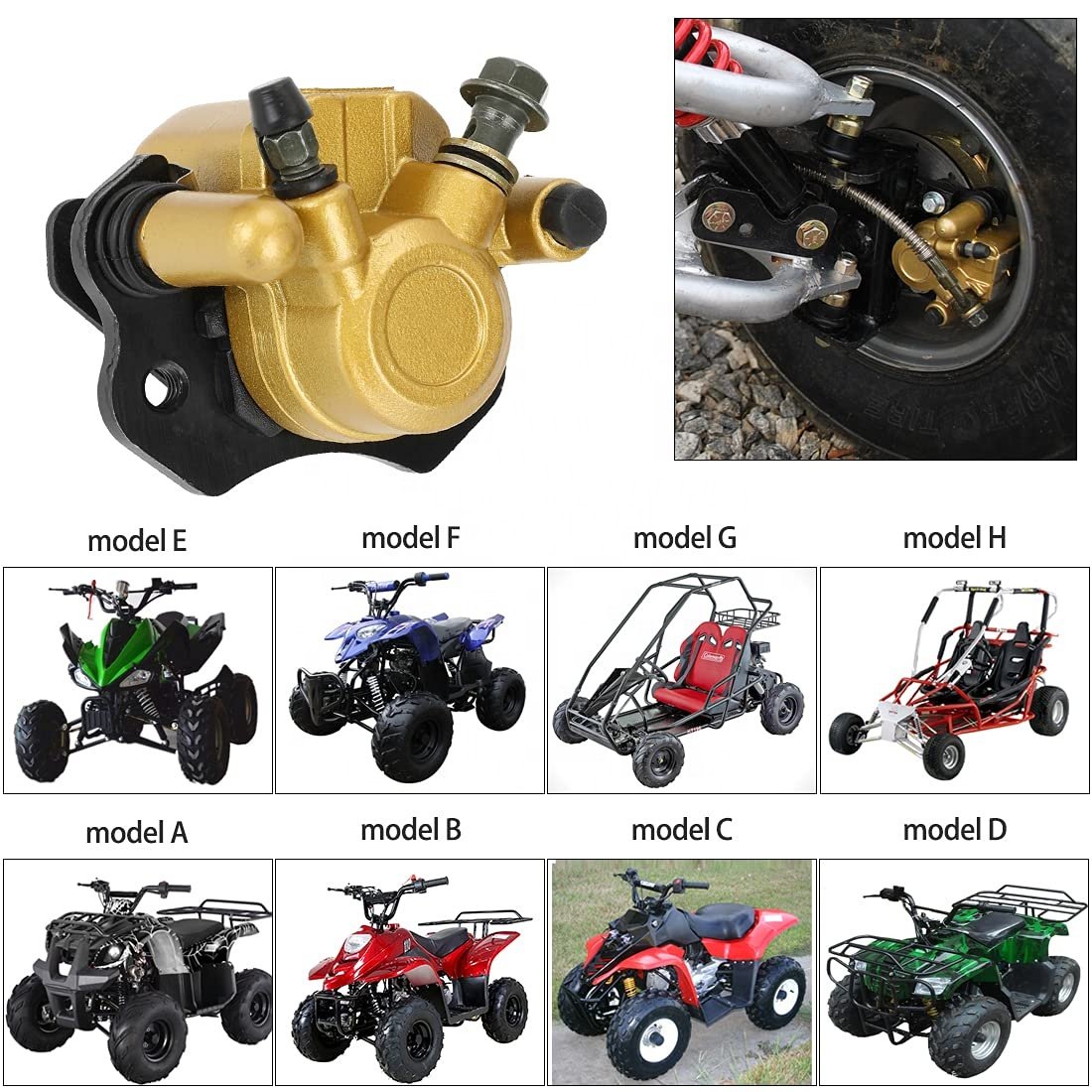 HIAORS Hydraulic Disc Brake Caliper Parts for 110 125cc 150cc 200cc 250cc 196cc 6.5HP Go Kart Dune Buggy Chinese ATV Quad Golden