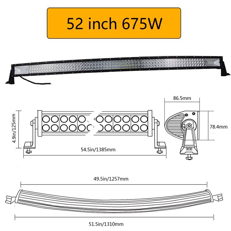 22" 32" 42" 52'' Curved Led Light Bar Combo Beam Led Work Light 3D 7D Car Driving Offroad Truck 4x4 SUV ATV 12V Car Accessories