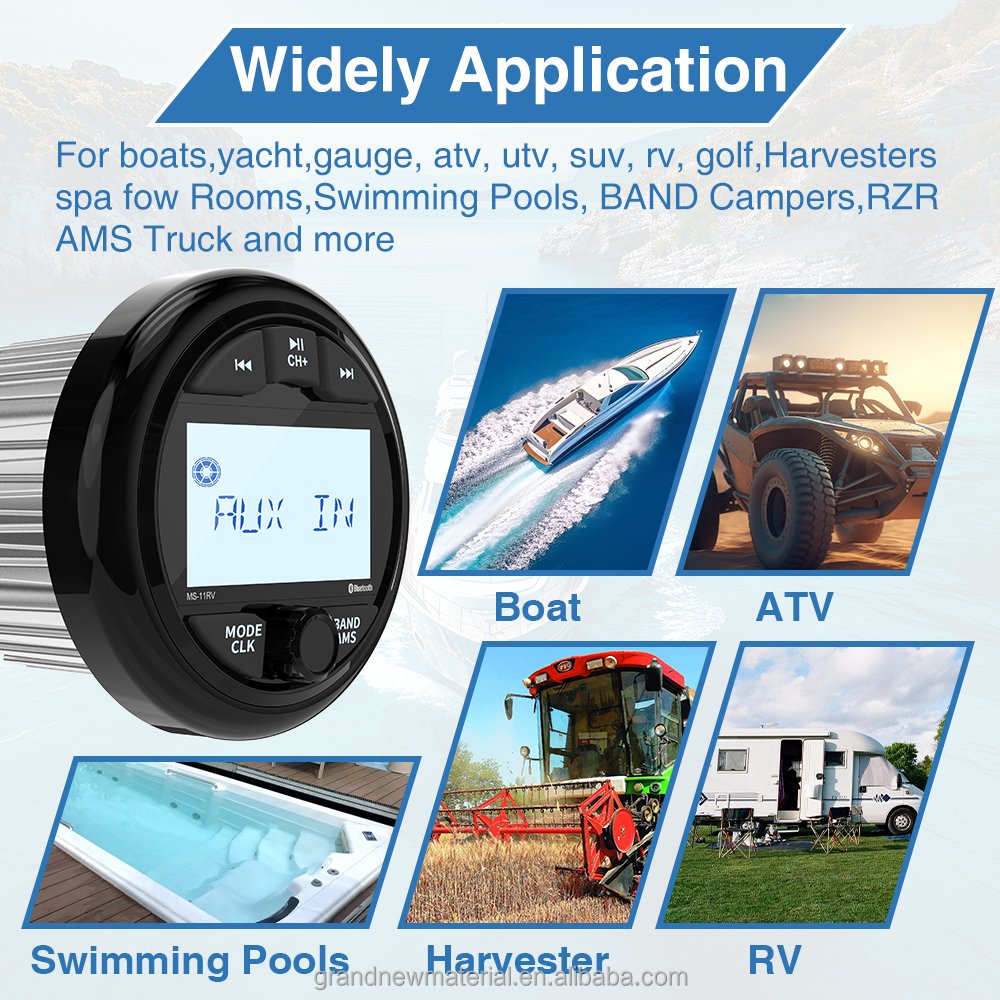 GRANDnavi Customization for Boat Waterproof IPX5 Marine Radio Multimedia BT FM AM Marine Radio Aux-In USB for Boat ATV RV