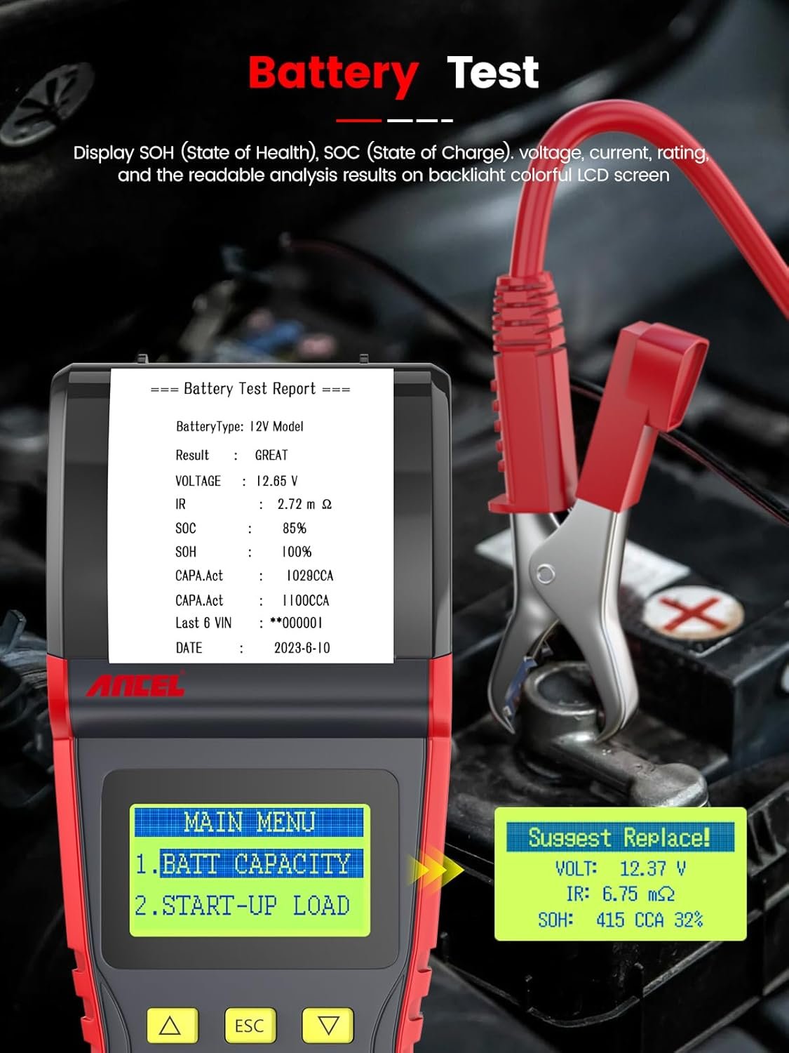 Ancel BST500 12V 24V Battery Tester Car Heavy Duty Truck SUV ATV RV Analyzer 99% Accuracy Cranking Tool Diagnostic Tools