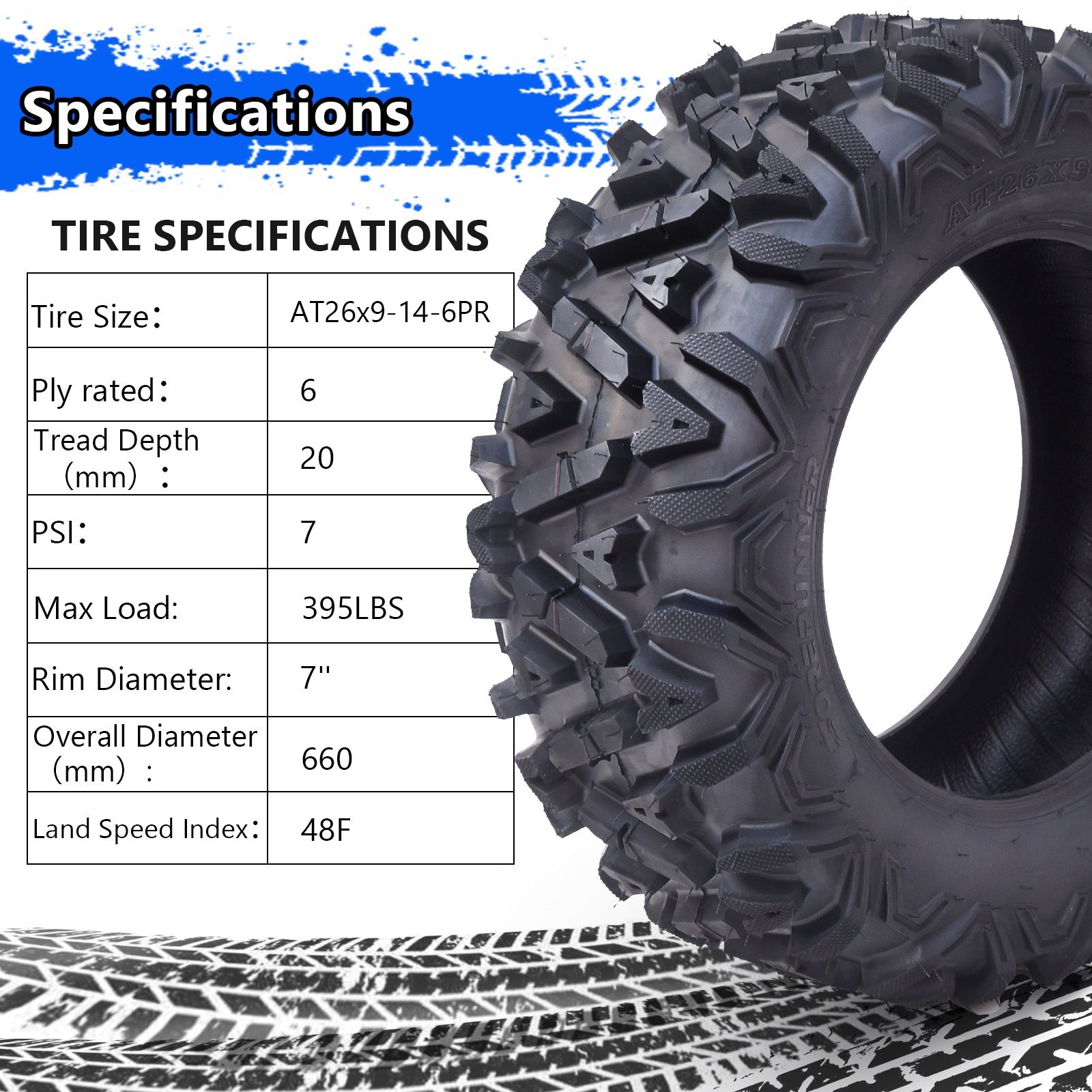 26x9-14 ATV Tires 26x11-14 All Terrain Tubeless 26/9 R14 ATV UTV Trail Sand Mud Off-Road Tires