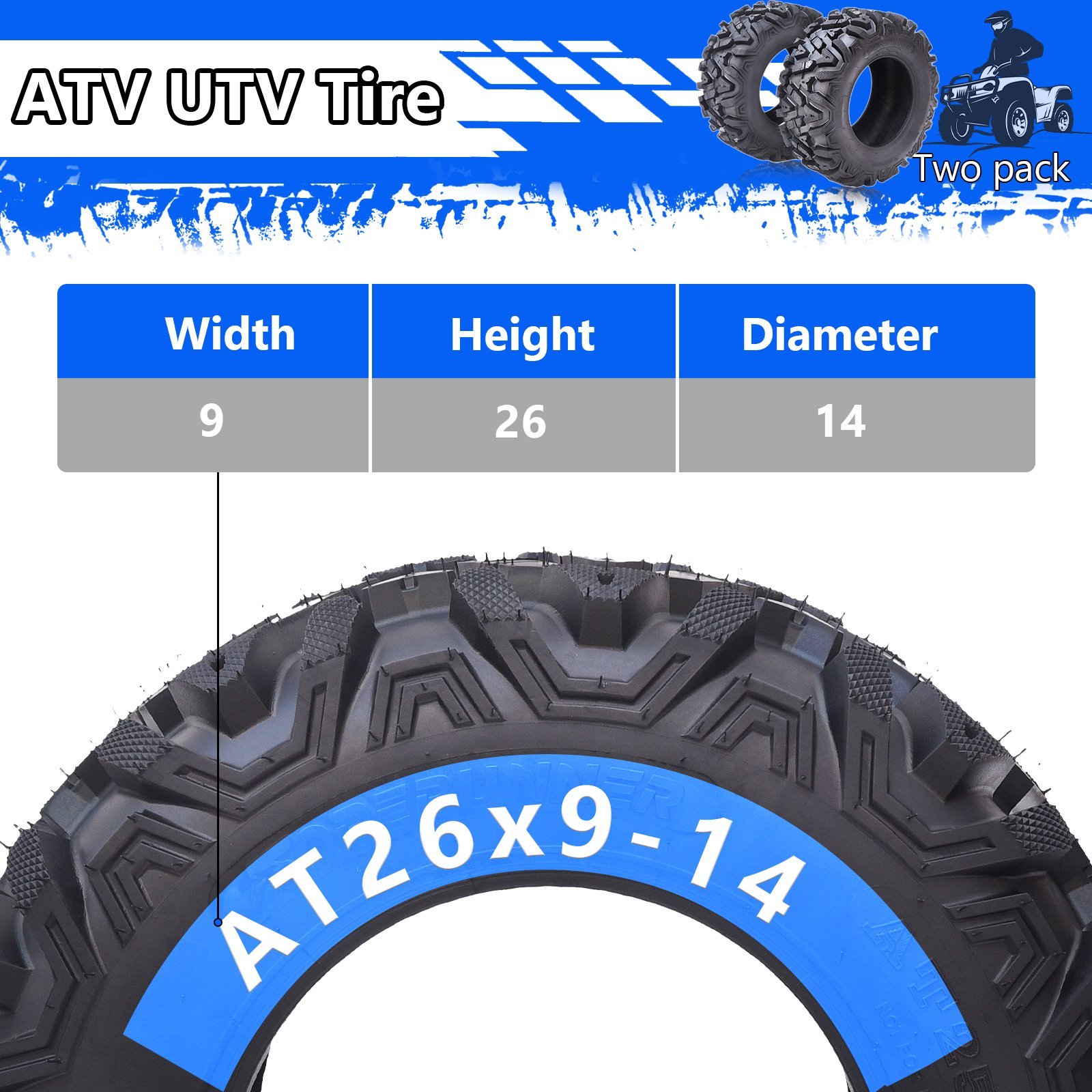 26x9-14 ATV Tires 26x11-14 All Terrain Tubeless 26/9 R14 ATV UTV Trail Sand Mud Off-Road Tires