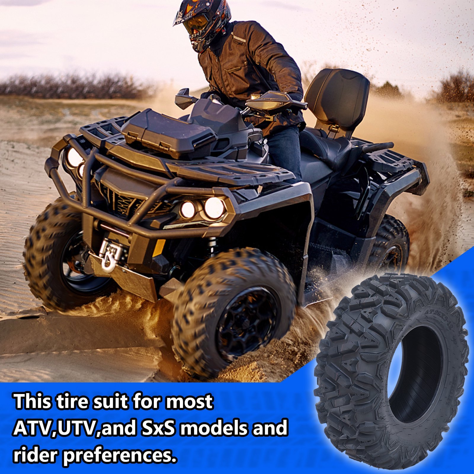 26x9-14 ATV Tires 26x11-14 All Terrain Tubeless 26/9 R14 ATV UTV Trail Sand Mud Off-Road Tires