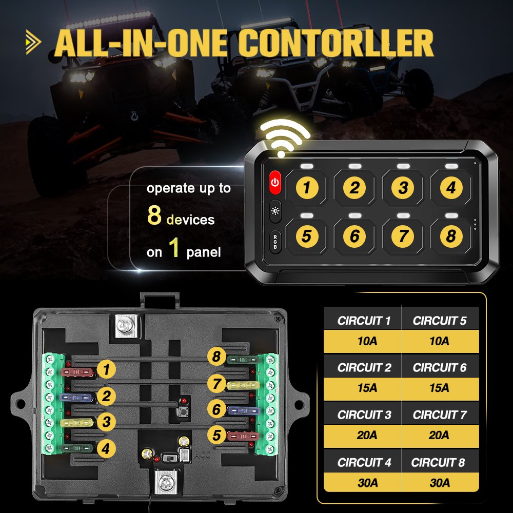Universal Circuit Control Box Button Switch Pod Touch Switch Box 8 Gang Switch Panel for Truck ATV UTV SUV Car