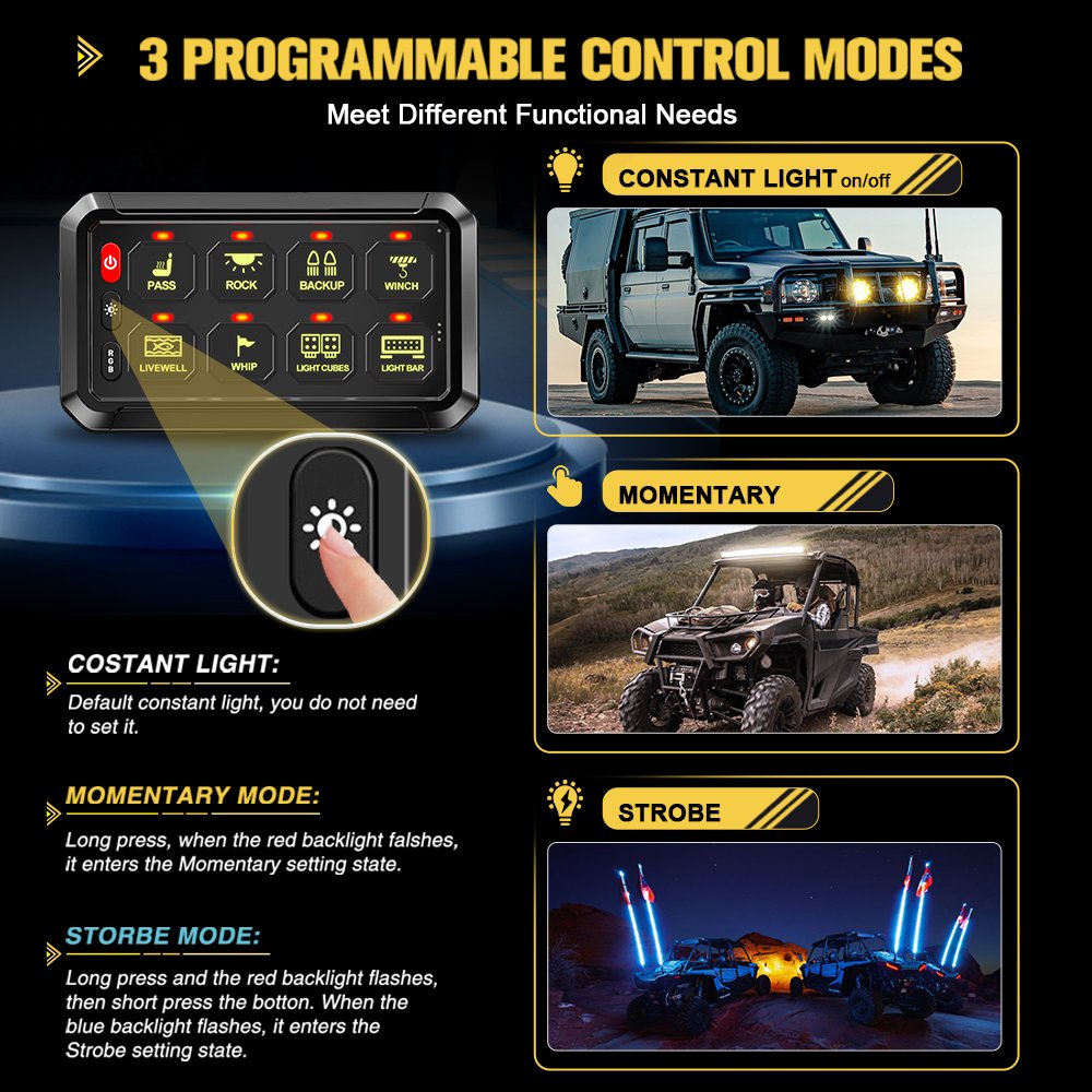 Universal Circuit Control Box Button Switch Pod Touch Switch Box 8 Gang Switch Panel for Truck ATV UTV SUV Car