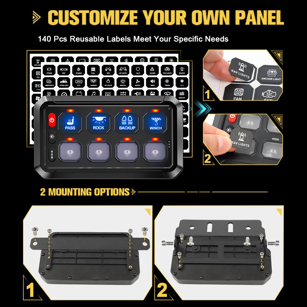 Universal Circuit Control Box Button Switch Pod Touch Switch Box 8 Gang Switch Panel for Truck ATV UTV SUV Car