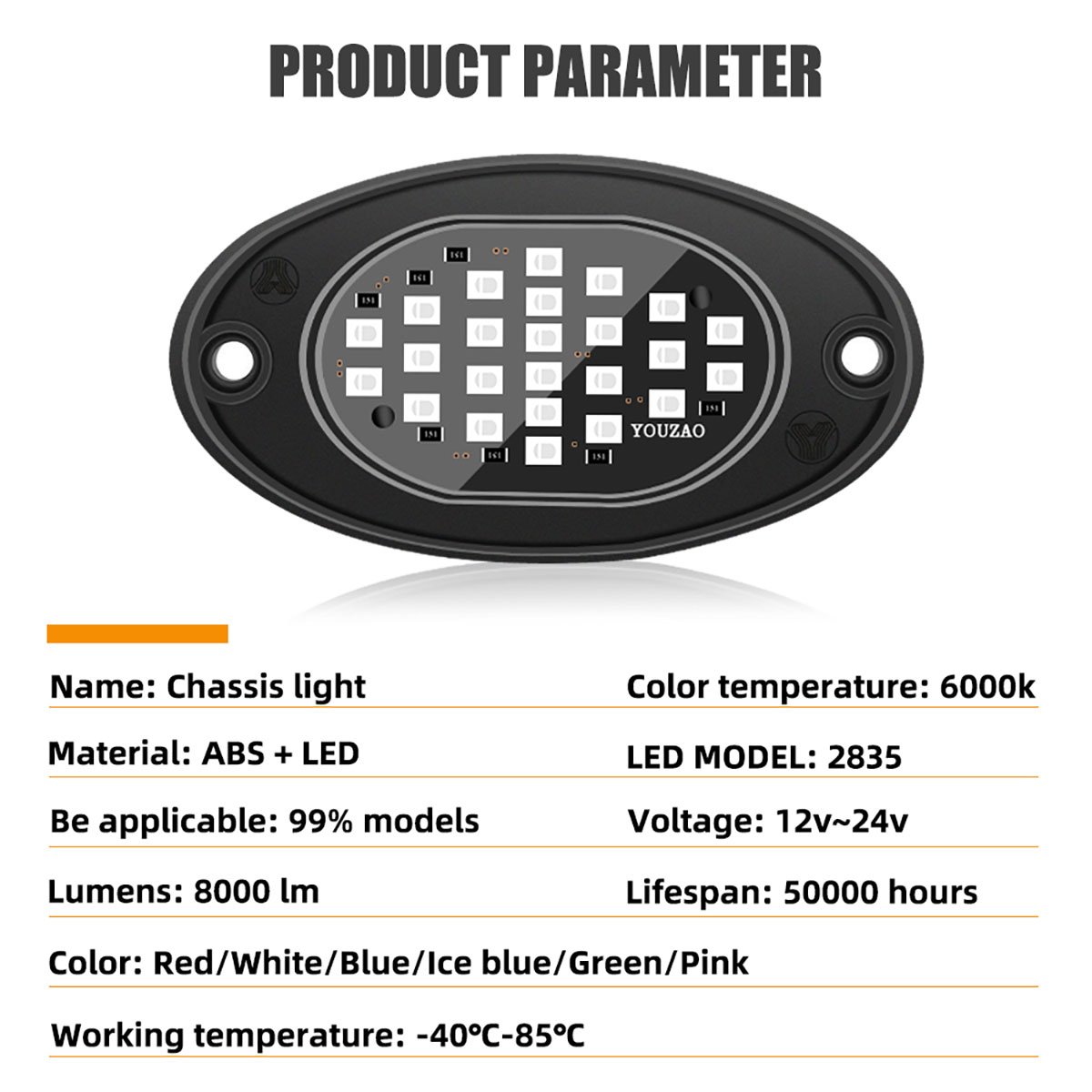 Bright Multilcolor Waterproof IP68 12V 24 Led Car LED Control Music Mode RGB LED Rock Lights for Off Road Truck UTV ATV Boat