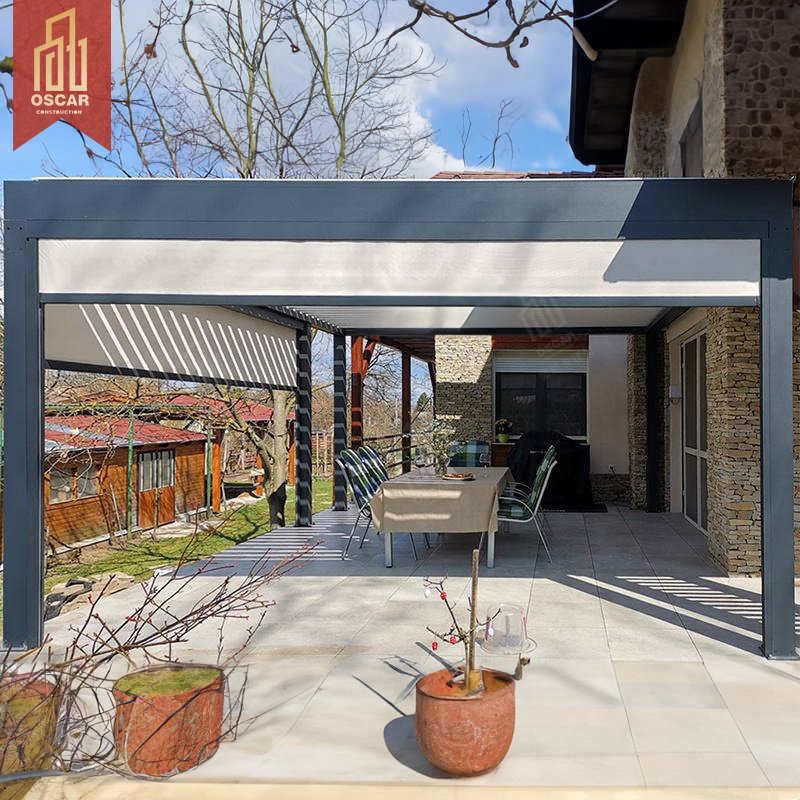 Patio Steel Outdoor Glass Conservatory Aluminum Roof Electric Pergola Retractable Awning Canopy