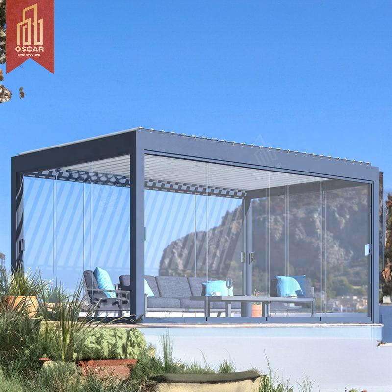 Patio Steel Outdoor Glass Conservatory Aluminum Roof Electric Pergola Retractable Awning Canopy