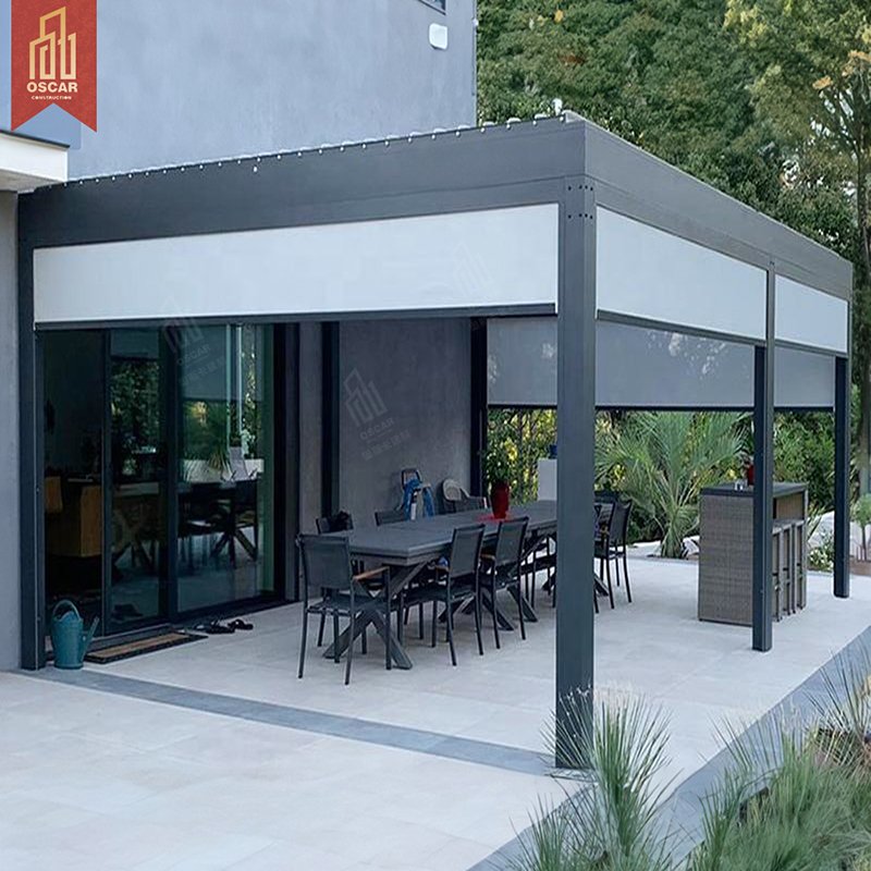 Patio Steel Outdoor Glass Conservatory Aluminum Roof Electric Pergola Retractable Awning Canopy
