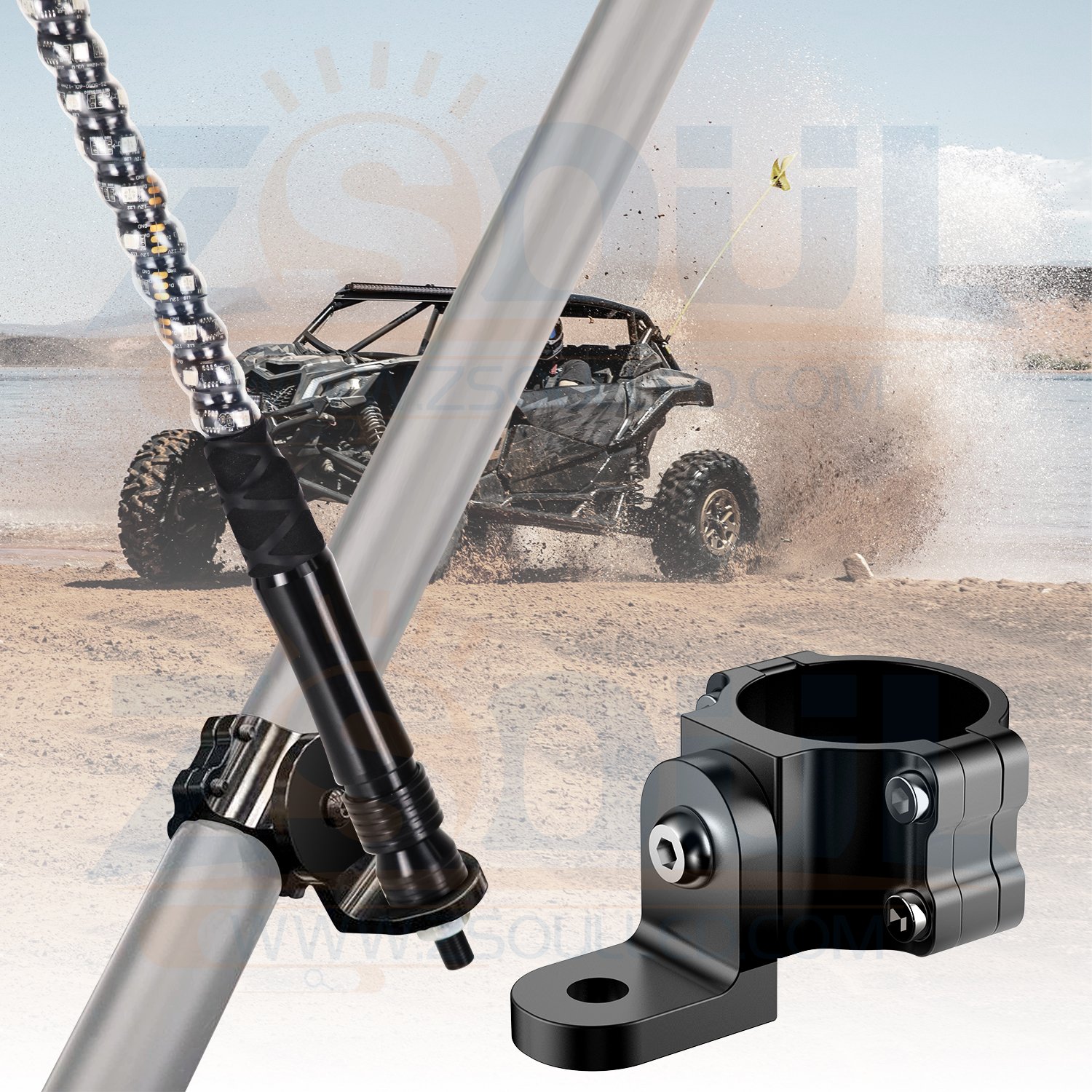 UTV Flag Mount Whip Light Mount Antenna Bracket for 1.75 to 2 Inch Roll Bar Compatible with All UTV Polaris RZR 900 1000 XP Pro