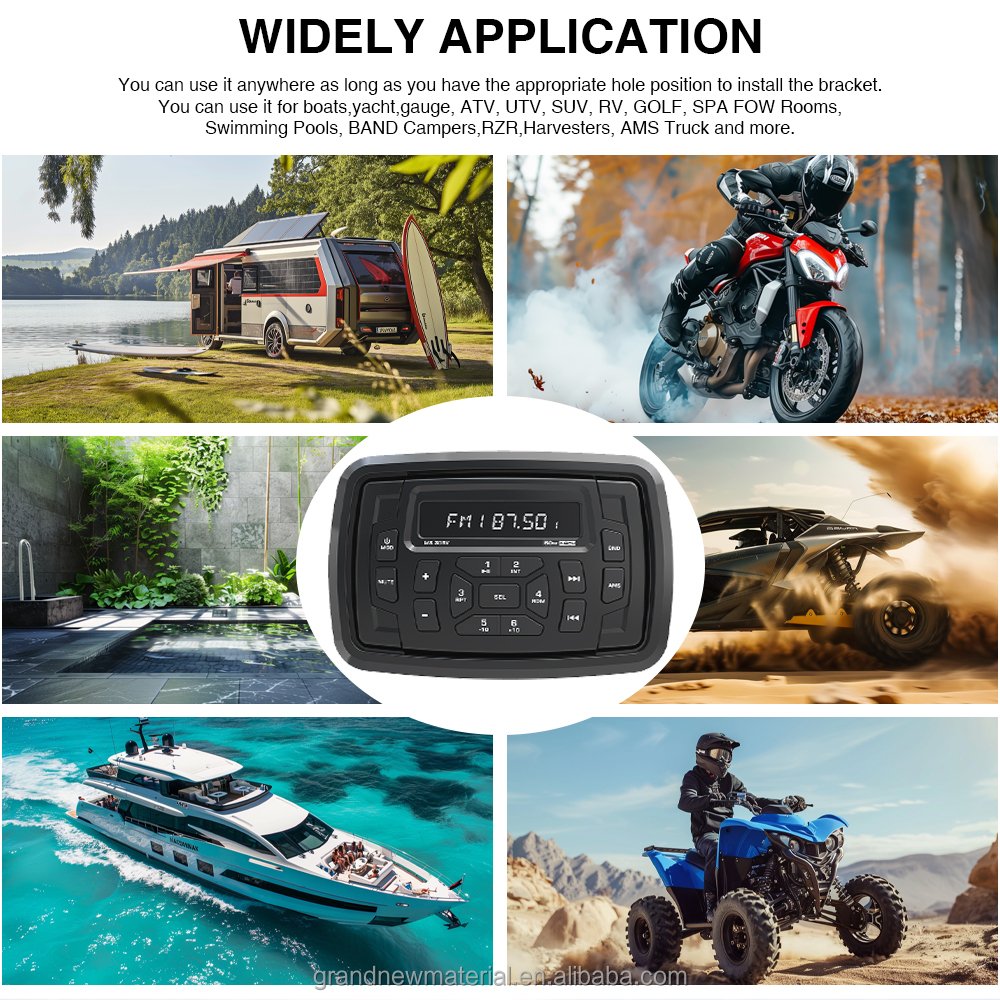 GRANDnavi Marine Waterproof IPX5 for Boat RV ATV SUV BT5.0 USB AUX in Marine Radio USB Port Colorful Light