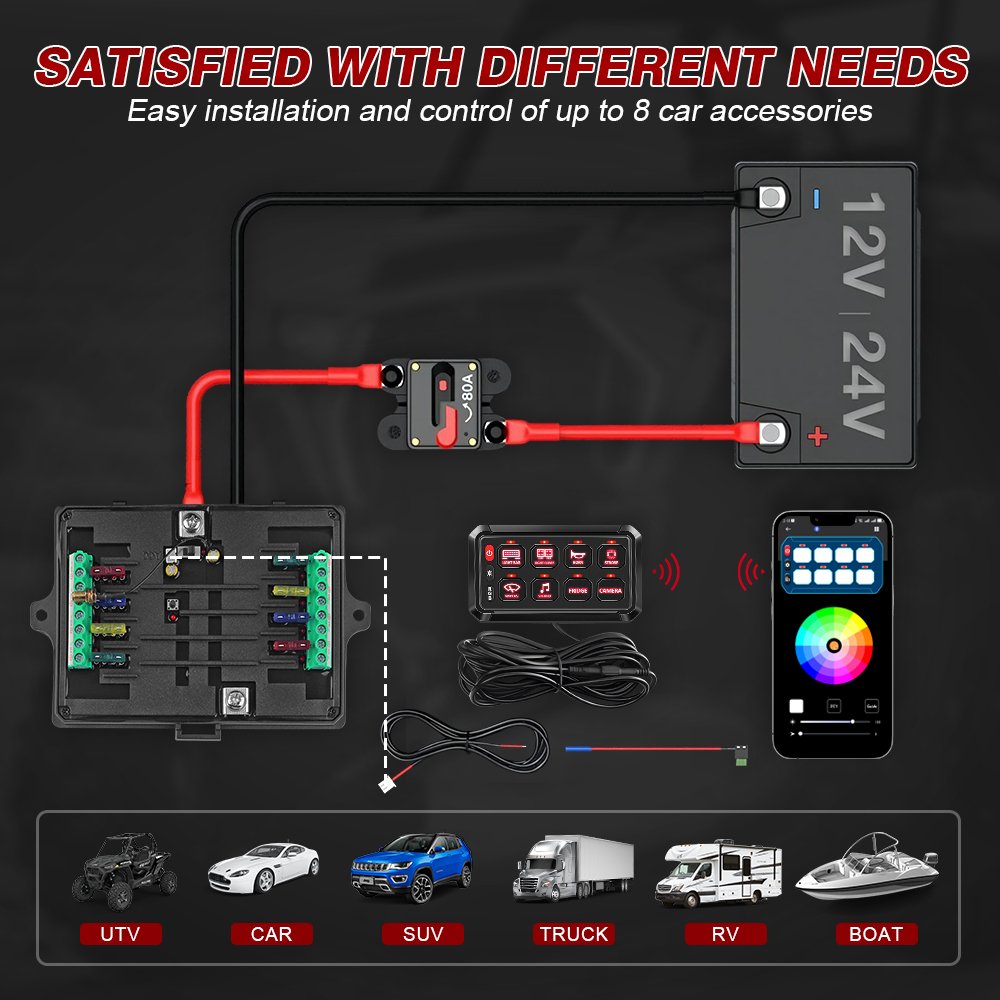 General 8 Gang Car Switch Panel Lights Marine SUV ATV UTV Truck 4x4 Off-road Auto 12v Car Switch Panel With Remote Bluetooth
