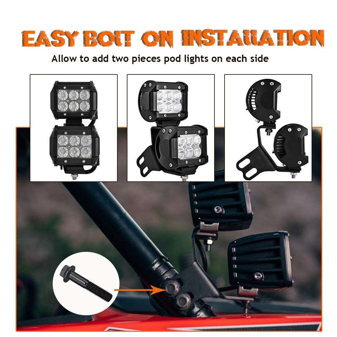 NEWWIND 2PCS Led Work Lamp Fog Pod Light Mounting Bracket A-Pillar Roll Bar for ATV UTV Polaris Polaris RZR XP 1000 901S Trucks