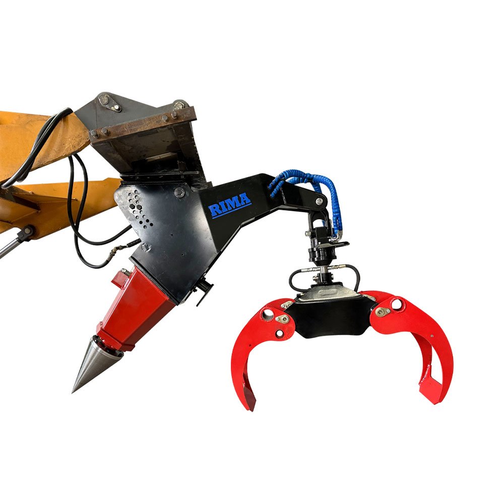 RIMA Excavator / Skid Steer Loader Attachment Cone Log Splitter with Timber Grapple Forestry Log Splitter Machine