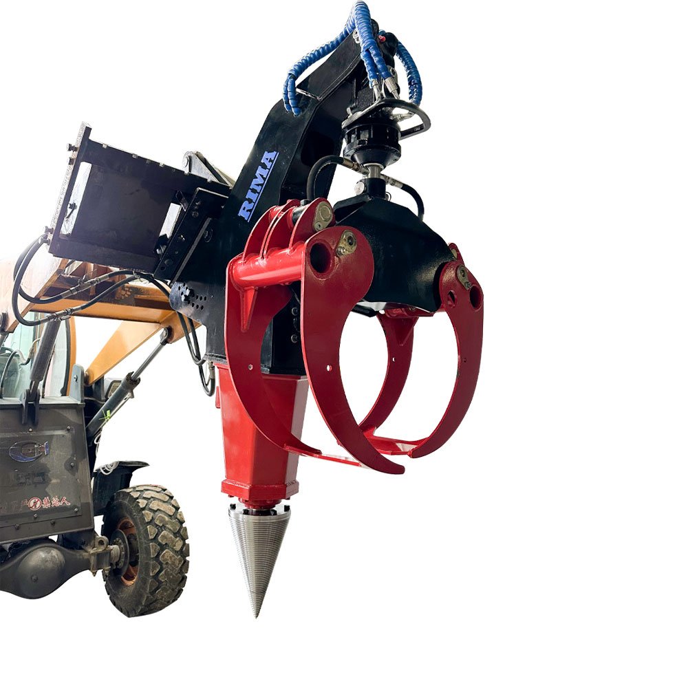 RIMA Excavator / Skid Steer Loader Attachment Cone Log Splitter with Timber Grapple Forestry Log Splitter Machine
