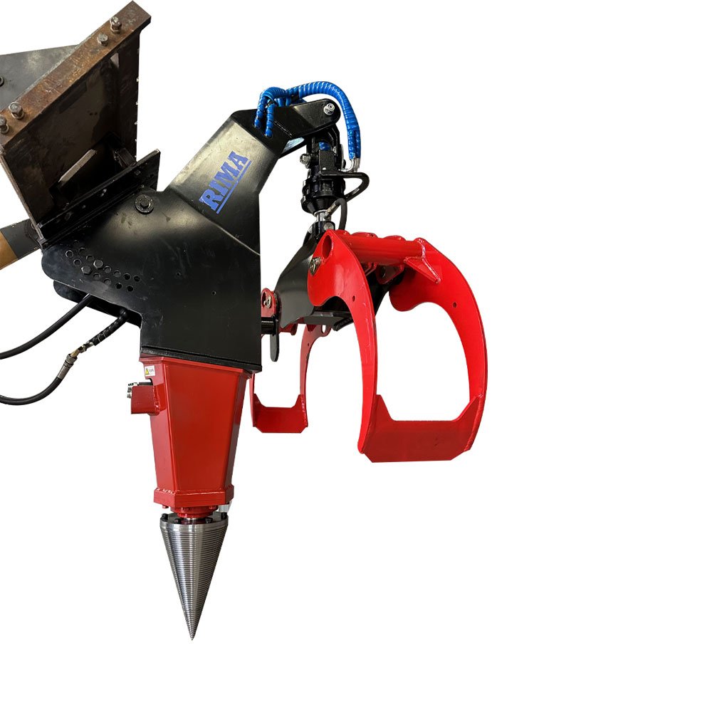 RIMA Excavator / Skid Steer Loader Attachment Cone Log Splitter with Timber Grapple Forestry Log Splitter Machine