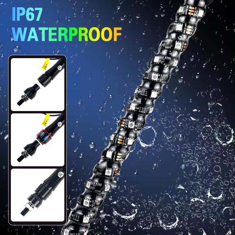 Waterproof 2FT 3FT 4FT 5FT 6FT Spiral RGB 360 Chasing Light Whips UTV Led Whip Light for ATV UTV RZR 4WD