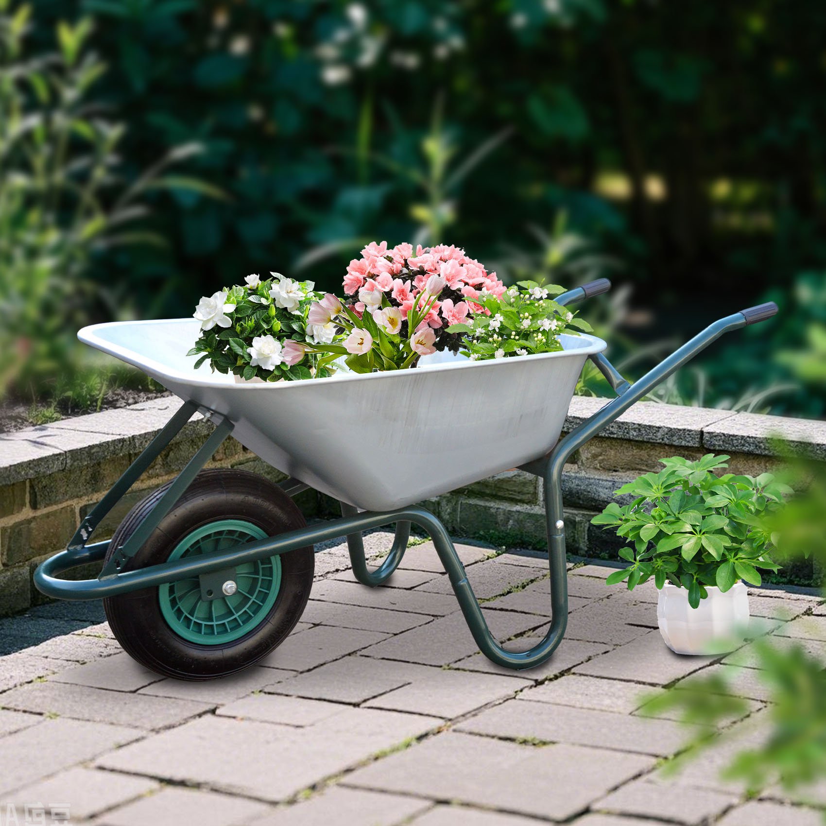 Outdoor 160L/200L Function Double Wheels Galvanized Steel Home Garden Cart Commercial Wheel Barrow Wheelbarrow