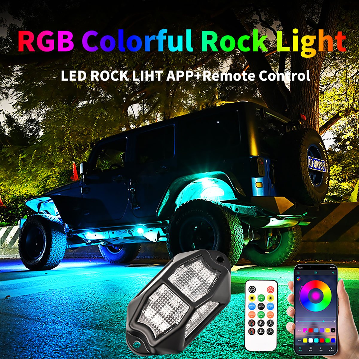 Led Car Chassis Upgrade Rock Light 12/8/4 in 1 Waterproof Car Underglow Decorative Light RGB for Trucks Atv SUV Motorcycle