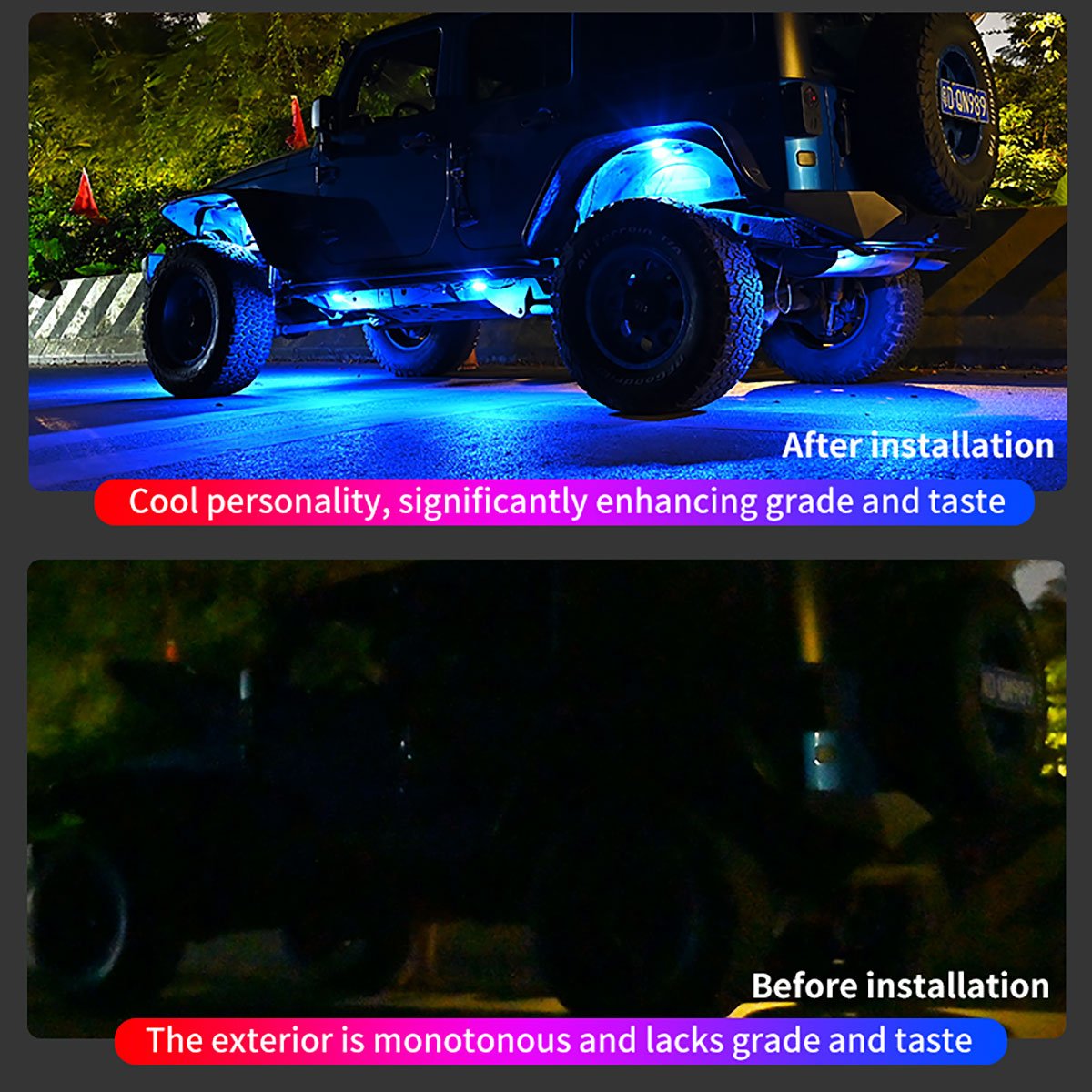 Led Car Chassis Upgrade Rock Light 12/8/4 in 1 Waterproof Car Underglow Decorative Light RGB for Trucks Atv SUV Motorcycle